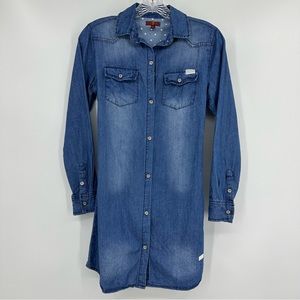 7 For All Mankind Shirt Dress Long Sleeve Chambray Denim Blue Size L Girl